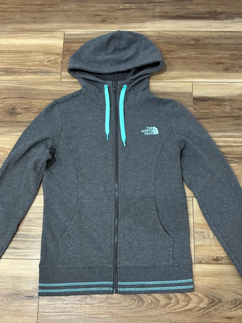 The North Face Women’s Small Full Zip Fleece Hoodie Jacket Charcoal with Teal
